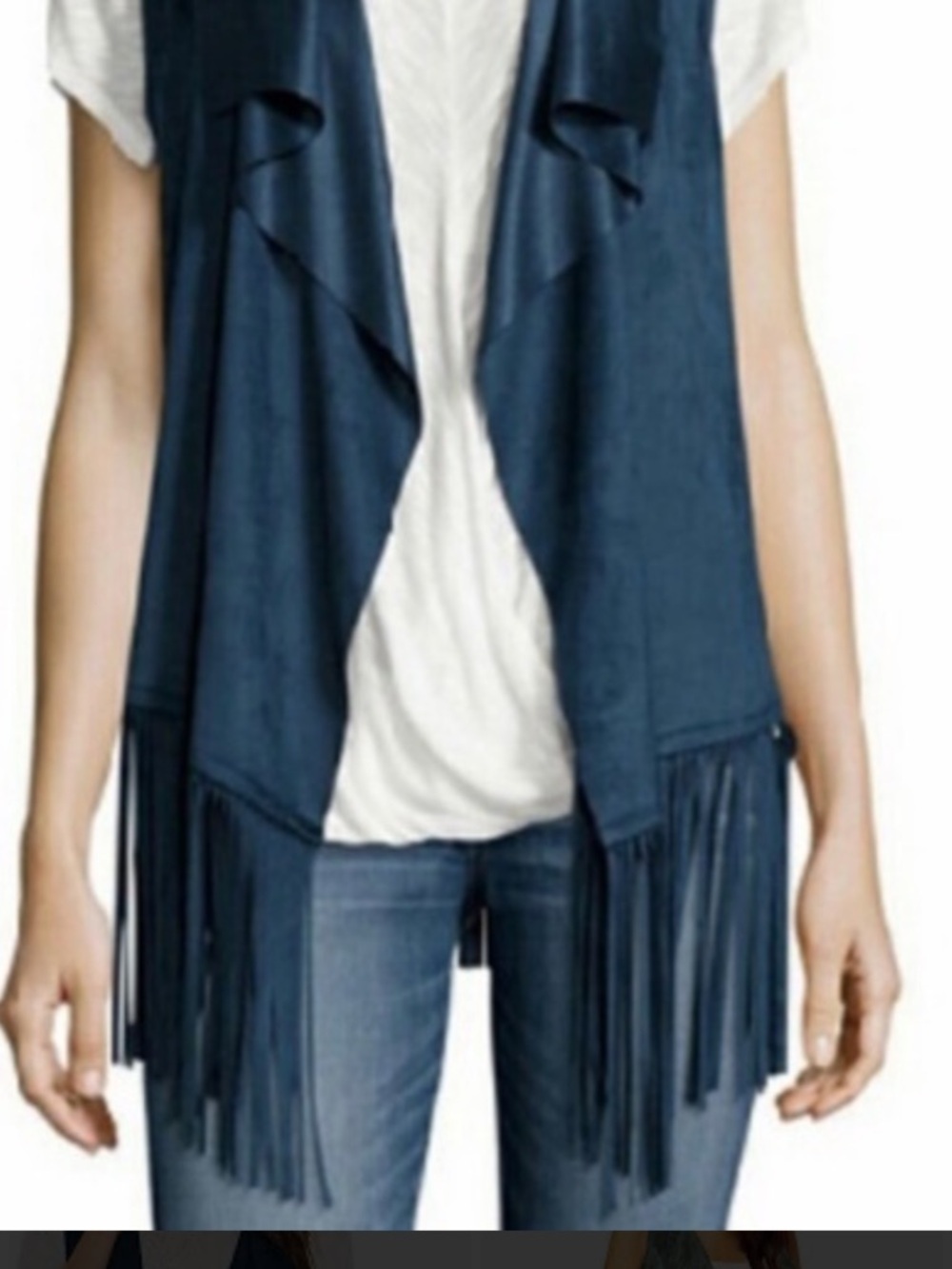 a.n.a Navy Blue Fringe Utility Vest
